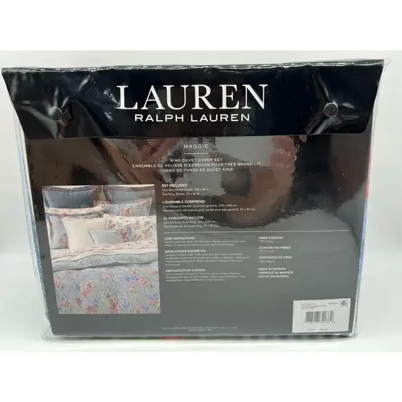 Ralph Lauren Maggie Floral Stripe 3Pc Cotton Duvet Cover Sham Set Blue King NWT. - Picture 2 of 12